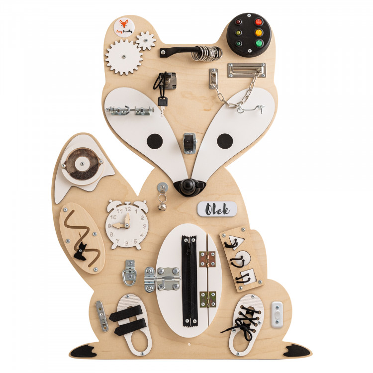 Manipulačná doska / activity board prírodná líška Foxy Family 82 cm x 62 cm so stojanom